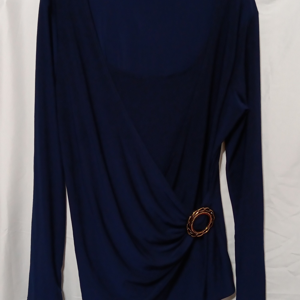 JM  FLEURETTE Elegant Navy Blue Wrap Top